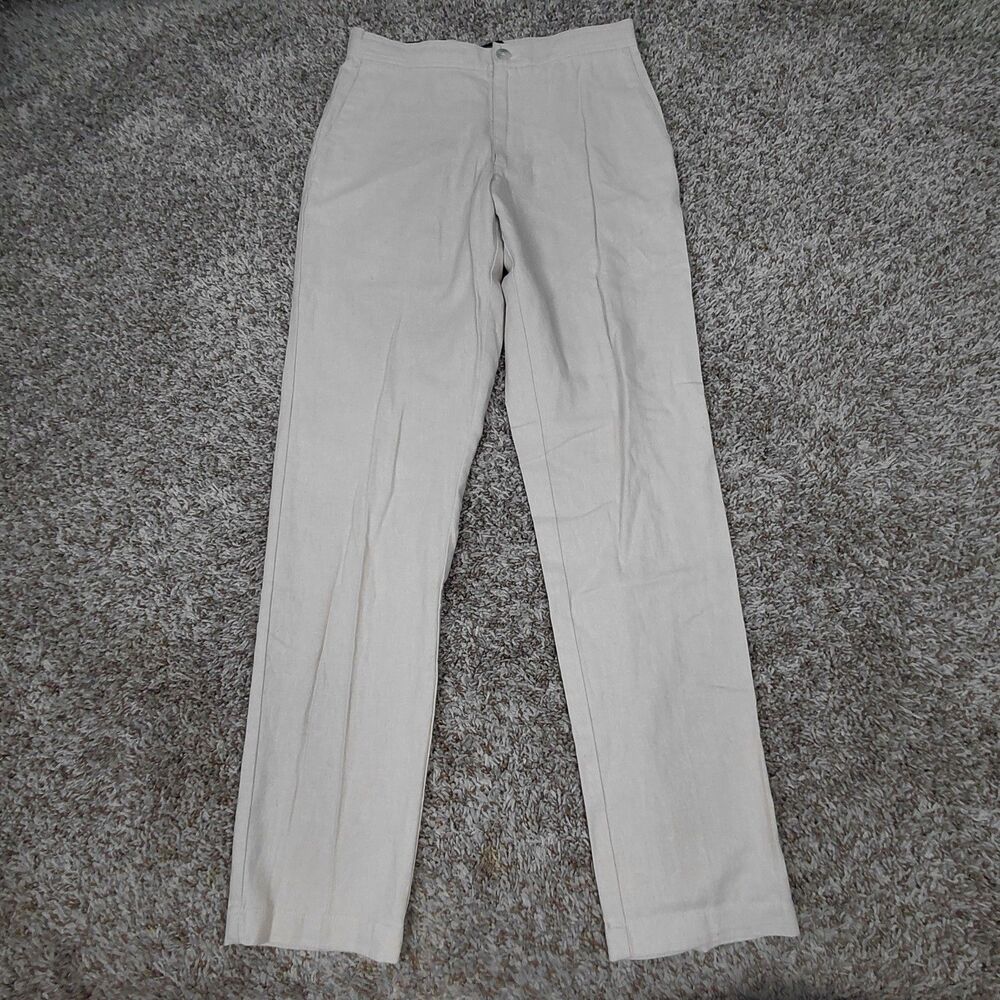 NEW Marc Anthony Linen Blend Pants Mens Small Beige Slim Fit Elastic Back